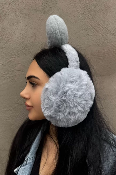 Gri Renk Kurdele Figürlü Peluş Kulaklık - 3