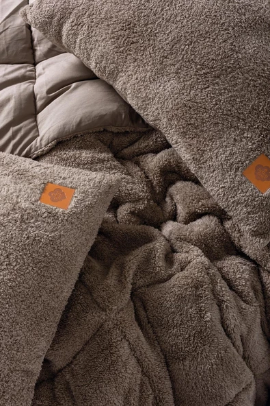 Nishev Nishev.com Evini Sev Peluş Çift Kişilik Yorgan Seti Bej - 2