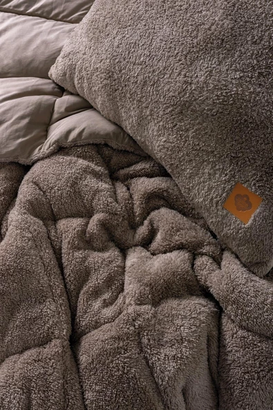 Nishev Nishev.com Evini Sev Peluş Çift Kişilik Yorgan Seti Bej - 3