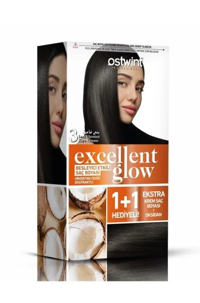 Ostwint Excellent Glow 1+1 Hediyeli Saç Boyası Seti No.3 Koyu Kestane