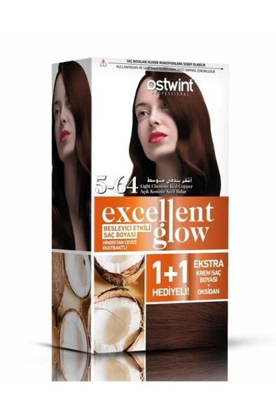 Ostwint Excellent Glow 1+1 Hediyeli Saç Boyası Seti No.5.64 Açık Kestane Kızıl Bakır