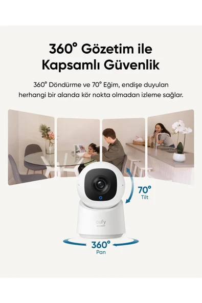 Eufy Security C220 360 Derece Dönebilen Kızılötesi Gece Görüşlü Ip Kamera - T8w1 ( Türkiy - 2