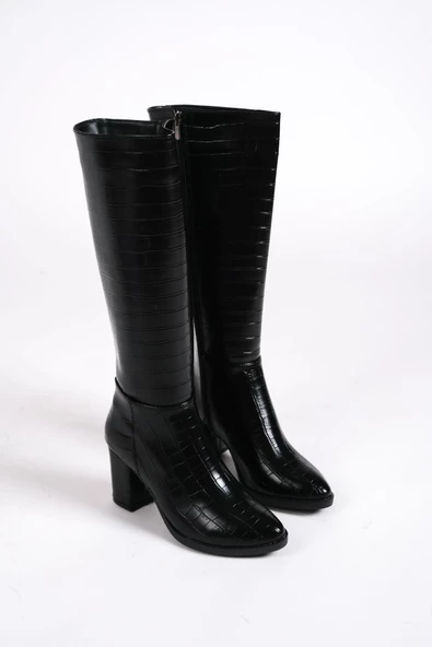 New FİORELLA Bağcıksız Fermuarlı Desenli Ortopedik Taban Suya ve Soğuğa Dayanıklı Kadın Çizme ST Siyah - 4