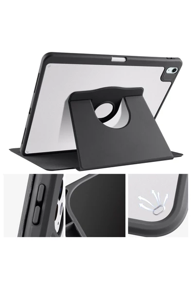 Apple Ipad 10. Nesil 10.9 2022 Kılıf Termik Kalem Bölmeli Dönebilen Standlı Kılıf Smart Case