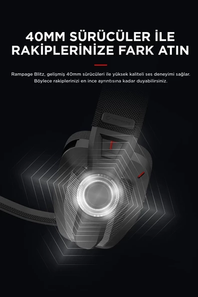Rampage  BLITZ Siyah Wireless 2.4G+ Bluetooth Mikrofonlu Kablosuz Oyuncu Kulaklığı - 5