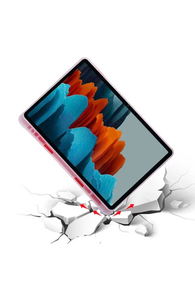 Galaxy Tab S7 Plus T970 Kılıf - Cep312 Tri Folding Kalem Bölmeli Standlı Kılıf-Kırmızı