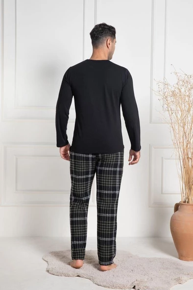 Mecit 3083 Erkek Yeşil Ekoseli Büyük Beden Pijama Takımı - 4