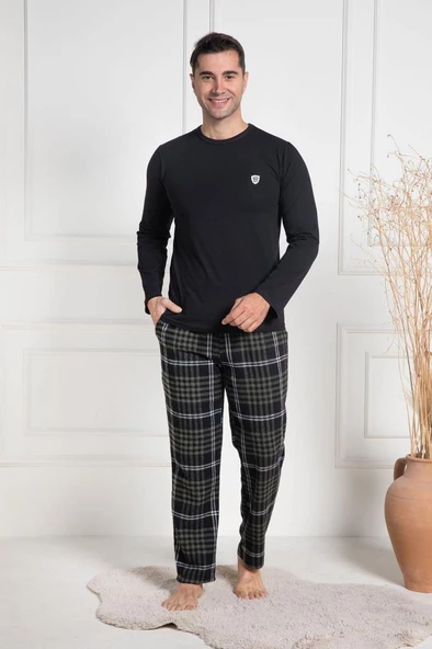 Mecit 3083 Erkek Yeşil Ekoseli Büyük Beden Pijama Takımı - 2