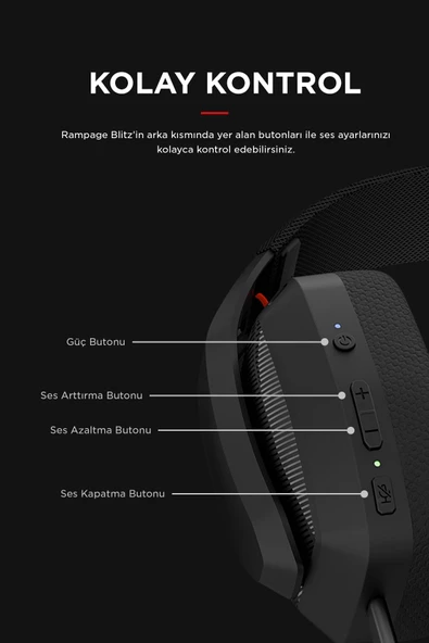 Rampage  BLITZ Siyah Wireless 2.4G+ Bluetooth Mikrofonlu Kablosuz Oyuncu Kulaklığı - 6