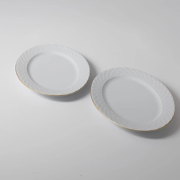 GÜRAL PORSELEN Alfa 2 Parça 25 Cm Kayık Tabak Mat Altın File - 2