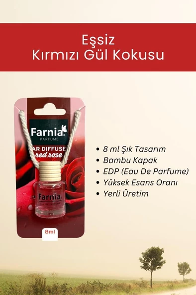 Farnia Yüksek Esanslı Askılı Araç Kokusu EDP Parfüm Kırmızı Gül 8 Ml - 3