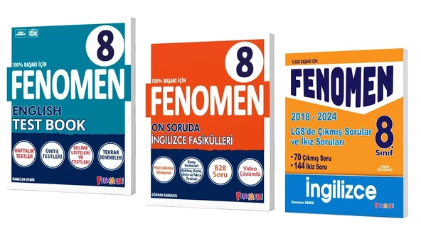 FENOMEN YAYINLARI 8. SINIF İngilizce Soru Bankası +Fasiküller + LGS Çıkmış Sorular ve İkiz Soruları (2018-2024)