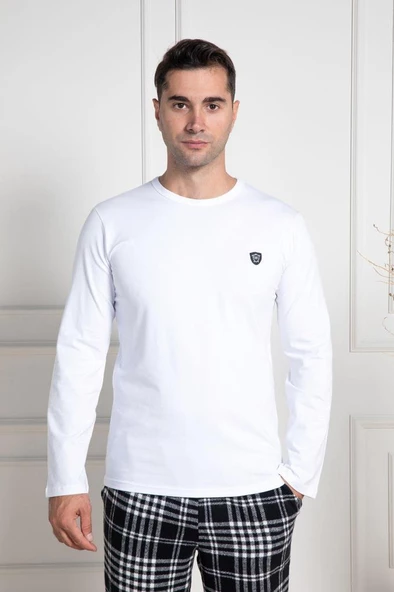 Mecit 3082 Erkek Beyaz Ekoseli Büyük Beden Pijama Takımı - 4