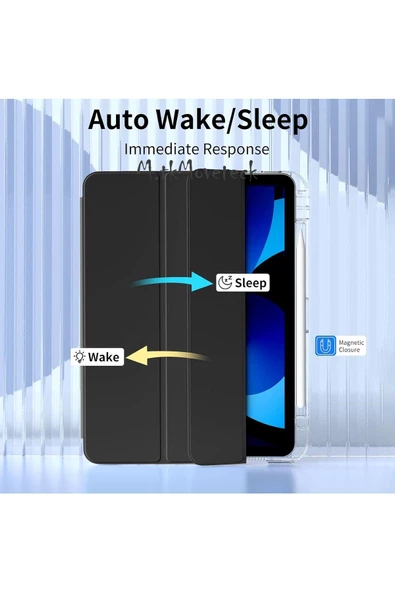 İpad Air 11 10.9 Air 4 5 6 2024 Kılıf Magnetik Pen Charge Kalem Bölmeli Akıllı Uyku Modlu Şeffaf Pc