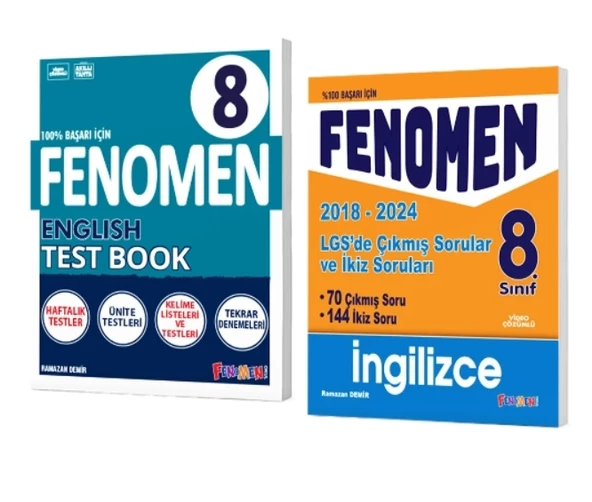 FENOMEN YAYINLARI 8. SINIF İngilizce Soru Bankası + LGS Çıkmış Sorular ve İkiz Soruları (2018-2024)