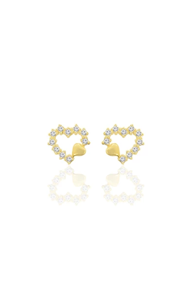 Gümüş altın yaldızlı zirkon taşlı kalplerin uyumu kadın küpe SGTL12663GOLD - Resim 2