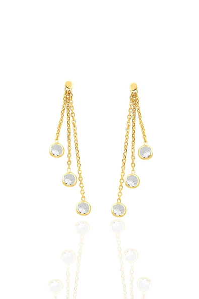 Gümüş altın yaldızlı zirkon taşlı zincir ışıltısı küpe SGTL12664GOLD ürün görseli