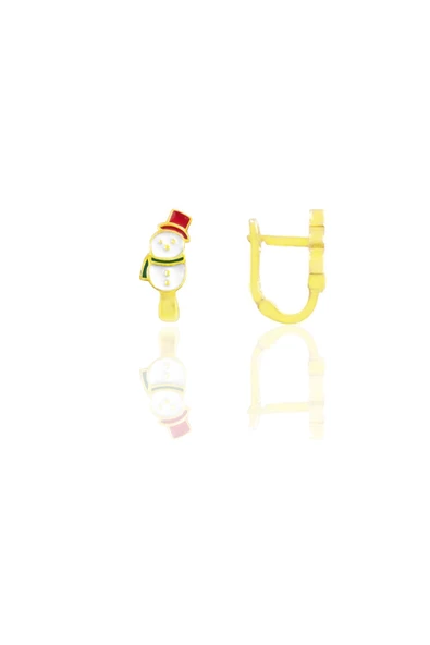 Gümüş altın yaldızlı mineli kardan adam küpe SGTL12654GOLD