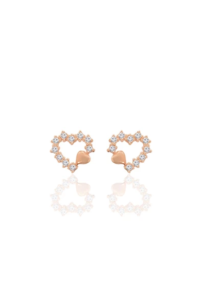 Gümüş rose zirkon taşlı kalplerin uyumu kadın küpe SGTL12663ROSE - Resim 2