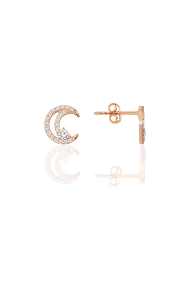 Gümüş rose zirkon taşlı hilal ışıltısı kadın küpe SGTL12655ROSE