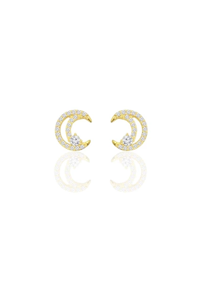 Gümüş altın yaldızlı zirkon taşlı hilal ışıltısı kadın küpe SGTL12655GOLD - 2