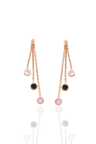 Gümüş rose zirkon taşlı renkli zincir ışıltısı küpe SGTL12632ROSE ürün görseli