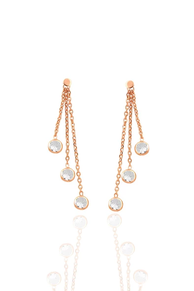 Gümüş rose zirkon taşlı zincir ışıltısı küpe SGTL12664ROSE