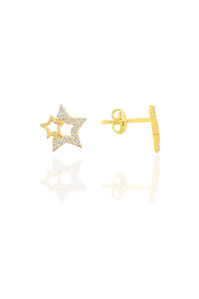 Gümüş altın yaldızlı zirkon taşlı gecenin yıldızları kadın küpe SGTL12660GOLD