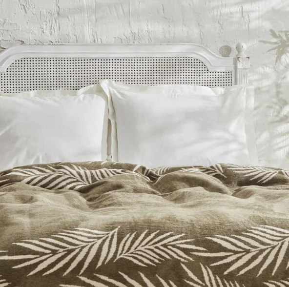 Karaca Home Leaf Haki Çift Kişilik Pamuk Battaniye - 3