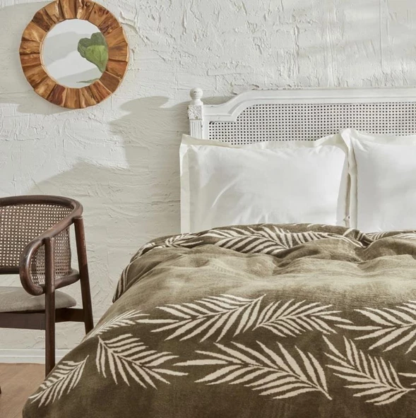 Karaca Home Leaf Haki Çift Kişilik Pamuk Battaniye - 2