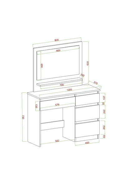AYMOBSAN Duru Makyaj Masası, 4 Çekmeceli, Aynalı, Raflı, Beyaz - 4