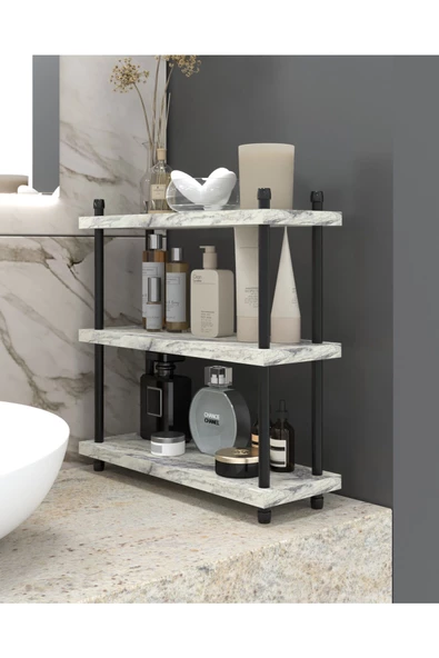 AYMOBSAN İnci Makyaj Ve Banyo Bakım Ürünleri Organizeri,çok Amaçlı Düzenleyici,raf Ünitesi,40 Cm Mermer Desen
