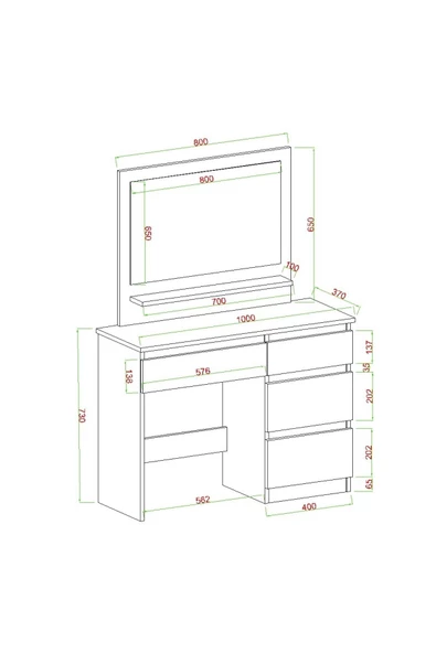 AYMOBSAN Duru Makyaj Masası, 4 Çekmeceli, Aynalı, Raflı Traverten - 4