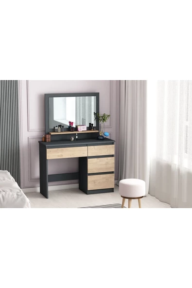 AYMOBSAN Duru Makyaj Masası, 4 Çekmeceli, Aynalı, Raflı - 2