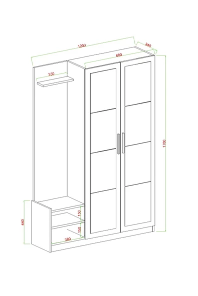 AYMOBSAN Efes 2 Kapaklı Vestiyer ,aynalı Portmanto , Ayakkabılık , Antre A.çam-antrasit - 4