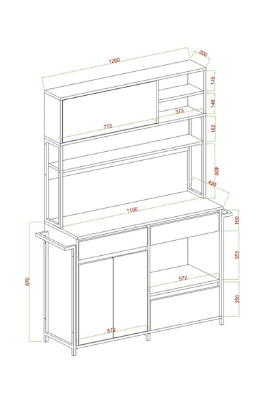 AYMOBSAN Defne Kahve Köşesi, Çok Amaçlı Dolap, 3 Kapaklı 2 Çekmeceli, Kiler Mutfak Dolabı - 4