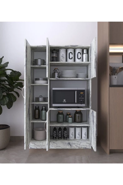 AYMOBSAN RİVA 5 KAPAKLI ÇOK AMAÇLI DOLAP MUTFAK&BANYO DOLABI,KİLER Mermer Desenli - 2