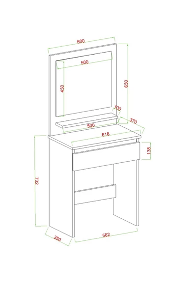 AYMOBSAN Luna Makyaj Masası, Raflı, Çekmeceli, Aynalı, Traverten - 4