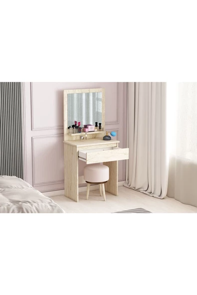 AYMOBSAN Luna Makyaj Masası, Raflı, Çekmeceli, Aynalı, Traverten - 2