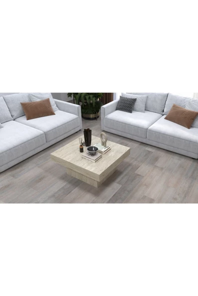 AYMOBSAN Medusa Kare, Modern Orta Sehpa, 90 Cm Traverten - 2