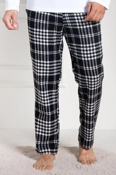 Mecit 3026 Erkek Beyaz Ekoseli Tek Pijama Altı