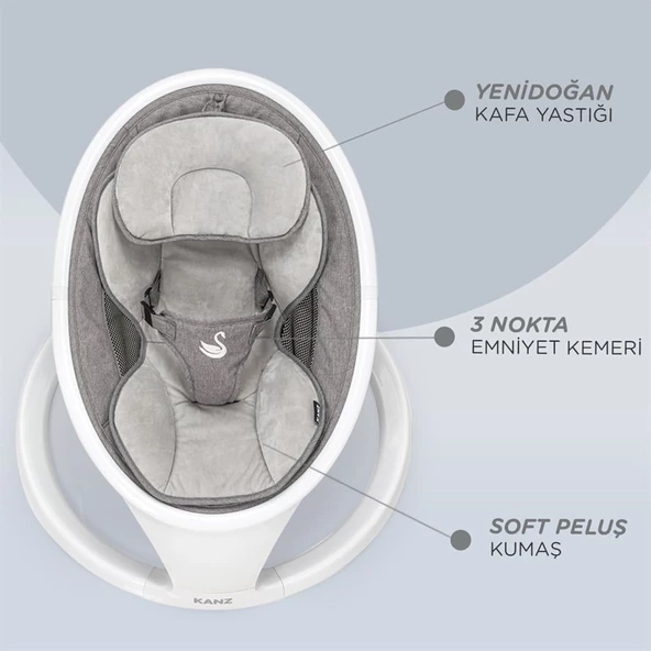 Kanz Swan Elektrikli&Kumandalı Ana Kucağı Gri - 4