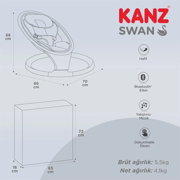 Kanz Swan Elektrikli&Kumandalı Ana Kucağı Gri - 8