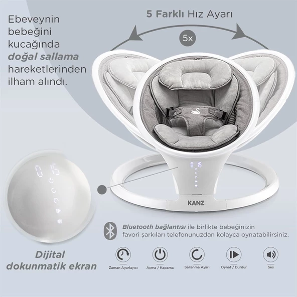Kanz Swan Elektrikli&Kumandalı Ana Kucağı Gri - 3