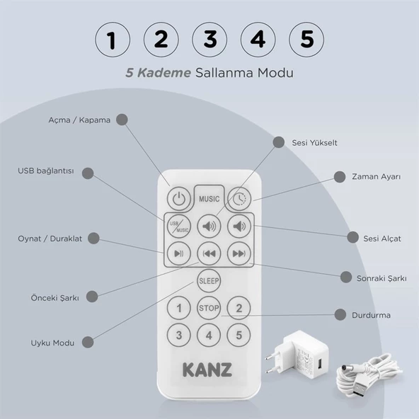 Kanz Swan Elektrikli&Kumandalı Ana Kucağı Gri - 7