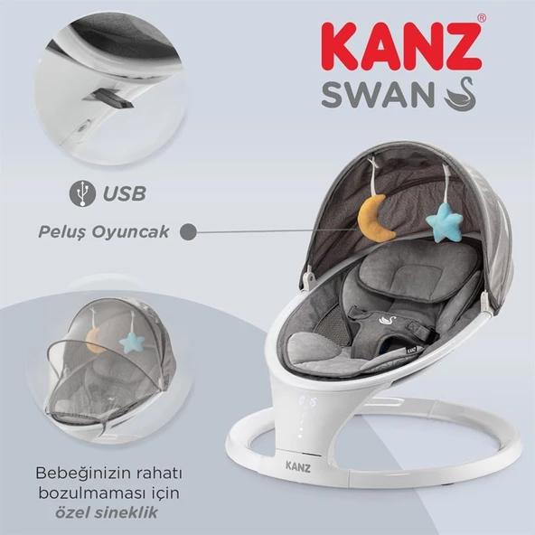 Kanz Swan Elektrikli&Kumandalı Ana Kucağı Gri - 6