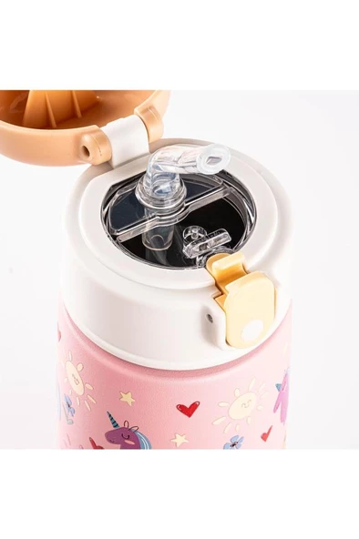 Tantitoni PEMBE PASLANMAZ ÇELİK ÇOCUK TERMOSU 480ML - Resim 2