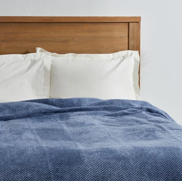 Karaca Home Sandra İndigo Çift Kişilik Balık Sırtı Pamuk Battaniye - 3