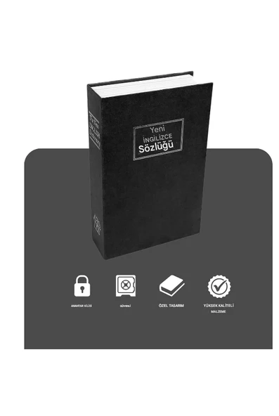 QASUL Kitap Görünümlü Altın Saklama Anahtarlı Çelik Mini Kasa Mücehver Kutusu Kilitli Kasa Kumbara - 4