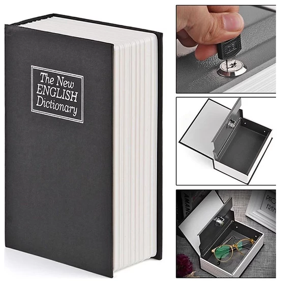 QASUL Kitap Görünümlü Altın Saklama Anahtarlı Çelik Mini Kasa Mücehver Kutusu Kilitli Kasa Kumbara - 2